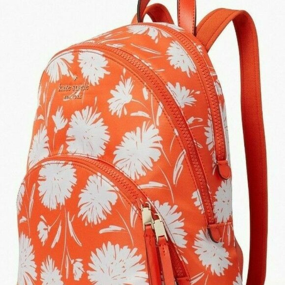 Kate Spade orange white wild bloom Karissa nylon medium sized backpack - Picture 14 of 14